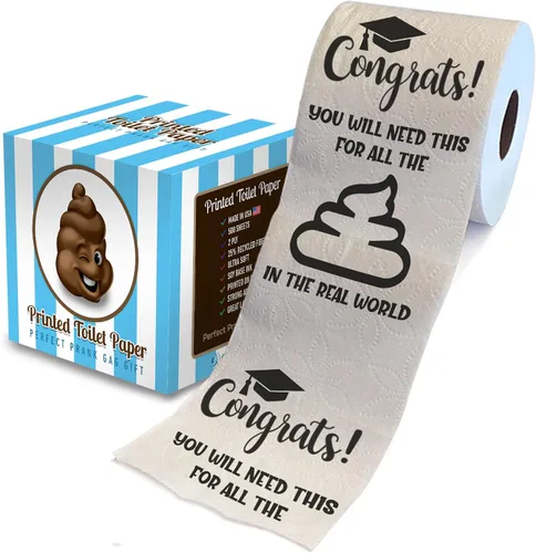 Vista 8 de Printed TP Papel higiénico impreso con texto en inglés "Congrats on Graduation", divertido rollo de papel higiénico para las mejores bromas