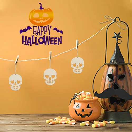 Vista 7 de 30 piezas de mini calaveras de madera para manualidades, recortes de 2 pulgadas, en forma de calavera de madera en blanco con cordeles de yute