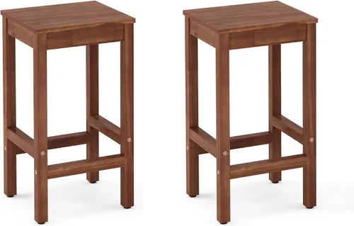 Vista 9 de Taburetes de bar de 26 pulgadas, juego de 2 sillas de bar, asiento de encimera de cocina con reposapiés, taburetes de madera de acacia para comedor