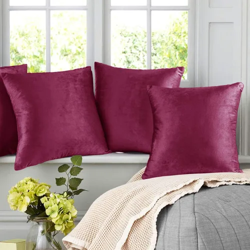 Vista 8 de Nestl Fundas de cojín decorativas, acogedoras fundas de cojín de terciopelo magenta de 51 x 51 cm, suaves fundas de cojín sólidas para sofá, cama