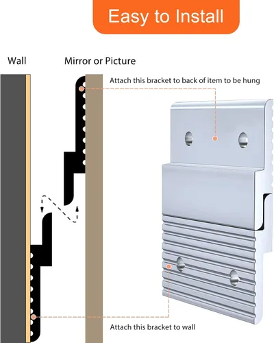 Vista 3 de Apragaz Tacos franceses, colgador de fotos y espejos resistentes con tornillos, mantiene el nivel, aluminio, soporta 30 libras por par, 2 pulgadas