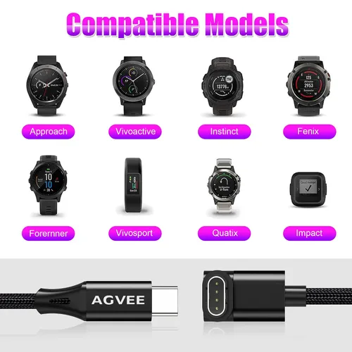 Vista 5 de AGVEE Cargador de reloj Garmin USB-C de 1.5 pies, cable de carga en forma de L Para enfoque, BarkLimiter, D2, Enduro, Epix, Fenix, Precursor