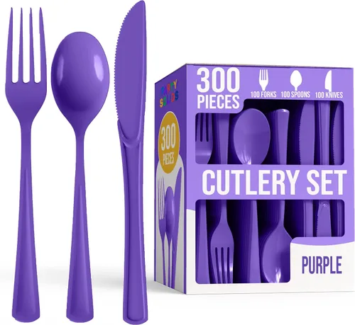 Vista 20 de Party Solids - Juego de cubiertos de plástico negro resistente de 300 piezas, cubiertos desechables negros resistentes, juegos de utensilios, 100