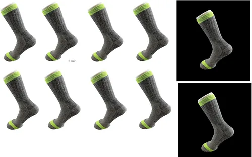 Vista 4 de Dependable Industries - 6 pares de calcetines de trabajo resistentes de construcción HD, calcetines para botas, talla 10-13, gris, verde neón
