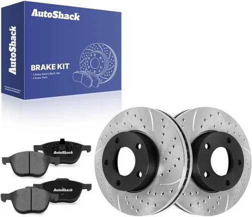 Vista 5 de AutoShack Pastillas de freno de cerámica para rotores de freno delanteros perforados y ranurados, repuesto para Mazda 3 2004-2013 2009 2010 2012