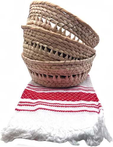 Vista 10 de Jacq & Jürgen - Cestas de palma tejidas a mano, paquete de 3 unidades, multicolor, paquete de tamaño mediano, tortillero mexicano tradicional