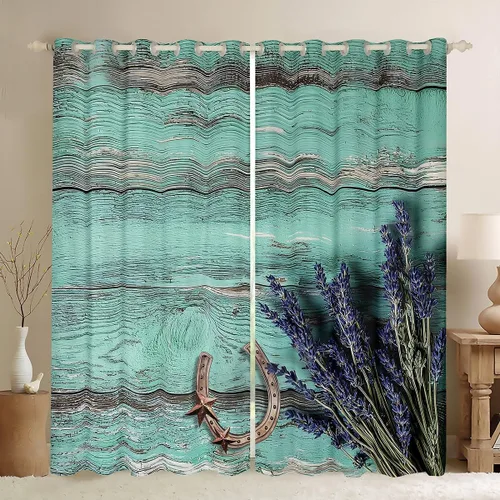 Vista 12 de Cortinas de ventana de herradura con estrellas de Texas, cortinas de granero de madera rústicas occidentales, 38 pulgadas de ancho x 45 pulgadas