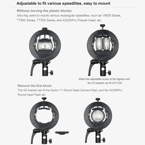 Vista 2 de Godox Soporte S2 tipo S Speedlite Soporte Bowens Mount para Godox V100 AD200Pro II V1 AD200Pro AD400Pro AD200 y otros flashes, control