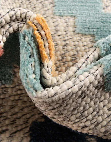 Vista 6 de Unique Loom Belize Outdoor Collection - Alfombra Sarstoon (2 x 8 pies, color marfil/azul claro)