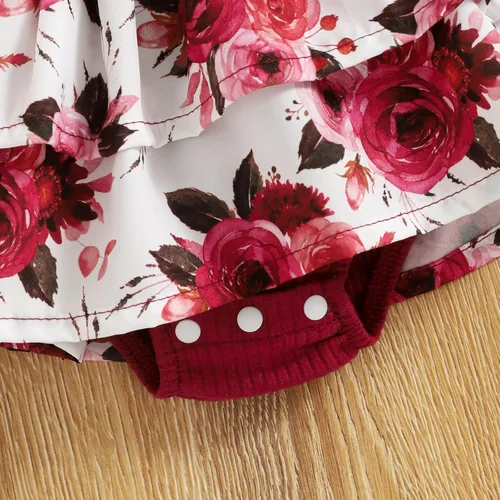 Vista 7 de Conjunto de vestido de mameluco para niñas con letras florales, estampado de mamá, con volantes, ropa corta, diadema