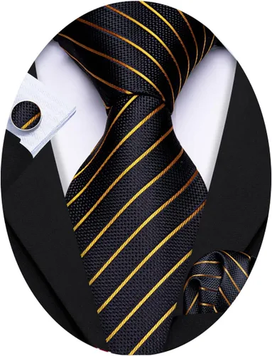 Vista 42 de Barry.Wang Juego de corbatas para hombre, corbata de seda a rayas, tejido a cuadros, gemelos formales, negocios, boda