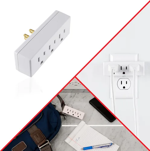 Vista 5 de GE - Enchufe múltiple de 3 tomas de corriente, de pared, enchufe adaptador a tierra, clasificación interior, 3 clavijas, perfecto para viajes, está
