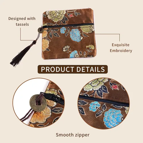 Vista 9 de 24pc chino brocado de seda monedero bordado joyería bolsa cremallera cartera bolsa
