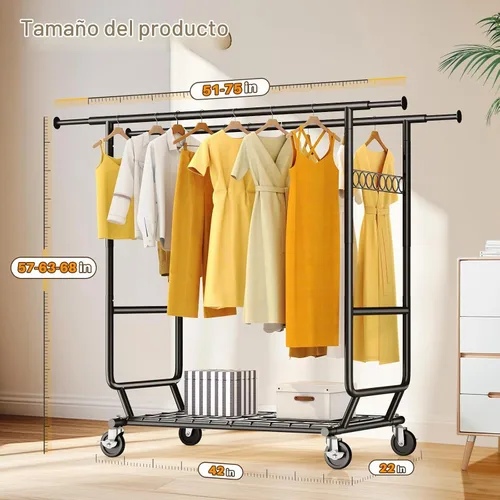 Vista 6 de HOKEEPER Perchero de carga de 650 libras plegable estante de ropa doble Rod