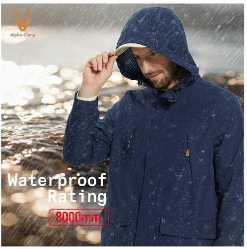 Vista 3 de ALPHA CAMP Men Waterproof Jacket with Hood Rain Coat Windbreaker All Weather Breathable Long Soft Shell