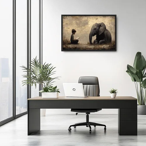 Vista 6 de Arte de pared grande de elefante Niño Leyendo Imágenes Decoración de Pared Animal Lienzo Elefante Estampado Pintura Obra de Arte Moderna Decoración