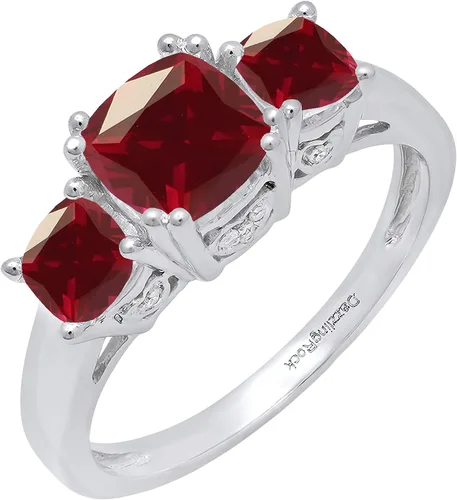 Vista 44 de Dazzlingrock Collection Anillo de boda de 3 piedras preciosas creadas en el centro de cojín de 0.04 quilates y diamante blanco natural redondo
