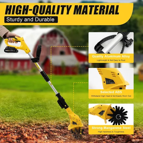 Vista 2 de Cultivador de cultivador inalámbrico, 20 V 250 rpm, cultivador de jardín eléctrico alimentado por batería, 6.7 pulgadas de ancho de labranza