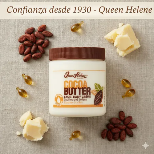 Vista 2 de Queen Helene Crema de Manteca de Cacao para Cara y Cuerpo – Fórmula Extra Rica Hidratante para Piel Seca Suaviza, Alisa y Restaura la Radiancia