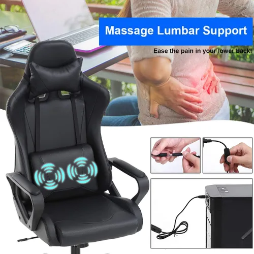 Vista 7 de Silla de oficina para videojuegos con brazos y apoyo lumbar, reposacabezas con respaldo alto, de piel sintética, silla de escritorio ergonómica