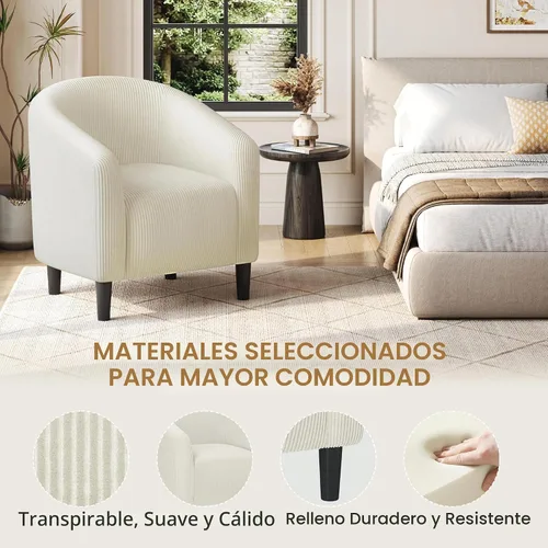 Vista 7 de Yaheetech Sillas cilíndricas, sillas decorativas peludas con reposabrazos acolchado suave para sala de estar, dormitorio, sala de espera, oficina