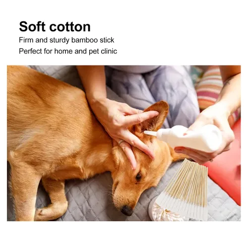 Vista 4 de 100 hisopos de algodón para mascotas, brotes de algodón para perros y gatos, eliminación de suciedad profesional, hisopos de algodón de bambú