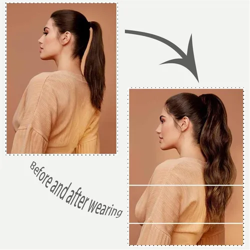 Vista 3 de HIHELO Extensiones de cabello sintético con cola de caballo de 22 pulgadas de largo, ondulado, resistente al calor, para mujer, moño para el cabello