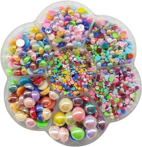 Vista 8 de Chenkou Craft - 1 caja con 3000 mitades de perlas, cuentas circulares con inferior plano, gemas sueltas (Media bola azul)