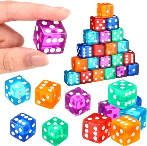 Vista 2 de Seenelling Juego de 36 dados de 19 mm estilo casino para Craps, acrílicos y translúcidos D6, cuadrados con bordes redondeados para casino, Craps