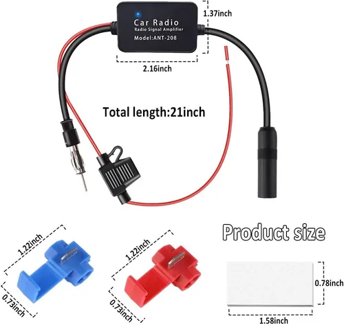 Vista 2 de Amplificador de antena de coche oculto fortalece 25db, adaptador universal de antena de radio FM AM de 12 V para estéreo de coche, audio, radio