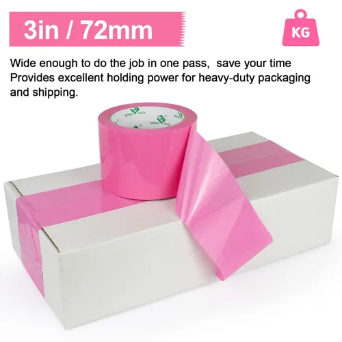 Vista 4 de BOMEI PACK Cinta de embalaje rosa de 3 pulgadas de ancho, 6 rollos de repuesto de cinta de envío rosa para embalaje, mudanza y almacenamiento, 2.4