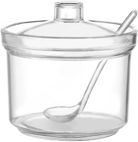 Vista 10 de Clean Acrylic Sugar Bowl - Tarro de especias con tapa y cuchara 1 pieza.