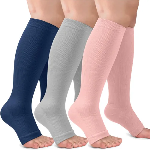 Vista 19 de CTHH Calcetines de compresión sin dedos para mujeres y hombres con puntera Beige