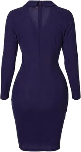 Vista 5 de LIUguoo Vestido formal de manga larga para mujer con cuello en V profundo casual para negocios trabajo cóctel fiesta lápiz