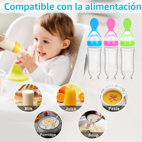 Vista 2 de Juego de cucharas dispensadoras de alimentos para bebés de 4 piezas de silicona - WAJIAYON, cucharas de alimentación con exprimidor de 3 oz