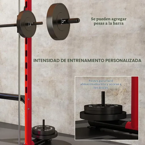 Vista 5 de Soozier Squat Rack with Pull Up Bar Adjustable Power Black Rojo