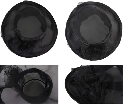 Vista 4 de Lawie Sombrero fascinante de flores para fiesta de té sombrero de organza para velo de vestir sombreros de iglesia funeral cóctel Pascua sombrero