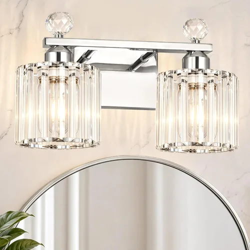 Vista 11 de Lxybcce Moderna lámpara de tocador de baño de cristal, 14 pulgadas, 2 luces, accesorios de luz negra sobre el espejo, fácil instalación e