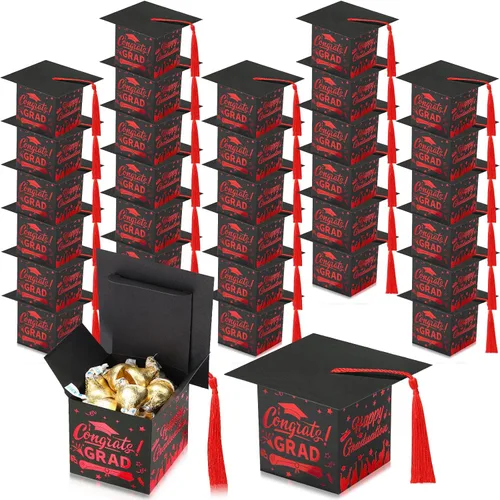 Vista 10 de Chuangdi 30 cajas de dulces de fiesta de felicitaciones graduadas, caja de casquillo de bricolaje con borlas para regalo de graduación, suministros