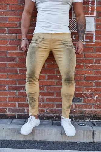 Vista 2 de Jeans rasgados para hombre, ajustados y elásticos para hombre, pantalones de mezclilla de pierna cónica