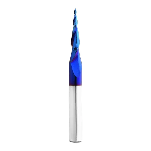 Vista 16 de Nariz esférica Cortador de fresado de extremo de 0.1 grados Fresas de enrutador CNC Herramienta de fresado en espiral con revestimiento nano azul