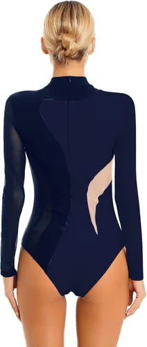 Vista 37 de iiniim Leotardo de malla para mujer, con diamantes de imitación, de malla, de manga larga, leotardos de gimnasia