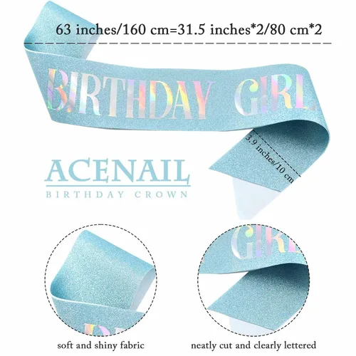 Vista 6 de Acenail Corona de cumpleaños para niña, banda de cumpleaños, tiara de cumpleaños para niñas, coronas de cumpleaños con diamantes de imitación