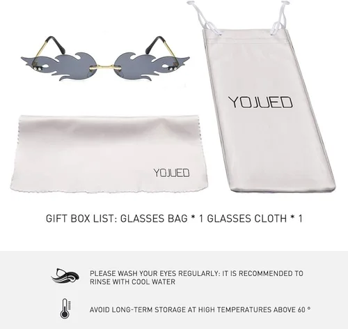 Vista 7 de YOJUED Gafas de sol Fire Flame sin montura con forma de fuego para fiestas