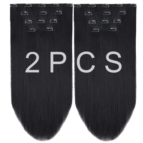Vista 31 de Extensión de cabello negro oscuro, extensiones de cabello con clip de 22 pulgadas