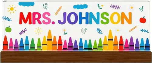 Vista 11 de Placa de nombre personalizada para escritorio para profesores, placa de nombre de acrílico personalizada para maestros con base de madera, letrero