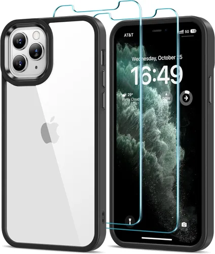 Vista 60 de HOOMIL Funda para iPhone 11 con 2 protectores de pantalla de vidrio templado, no amarillea, protección contra caídas, arañazos, transparente, parte