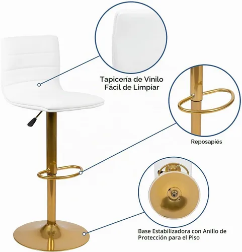 Vista 5 de Flash Furniture Taburete de bar ajustable giratorio de vinilo con respaldo