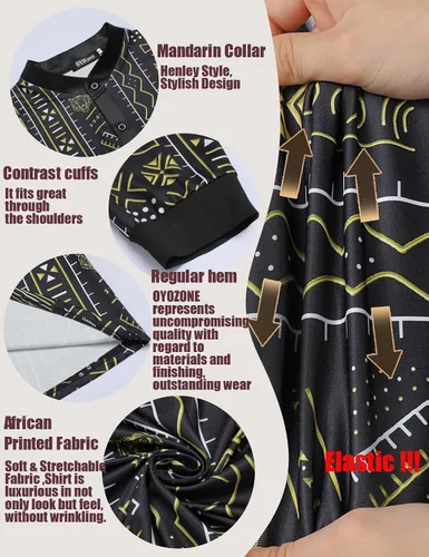 Vista 3 de Camisa de manga larga con estampado tradicional africano para hombre, camisas de lujo impresas Dashiki para hombres