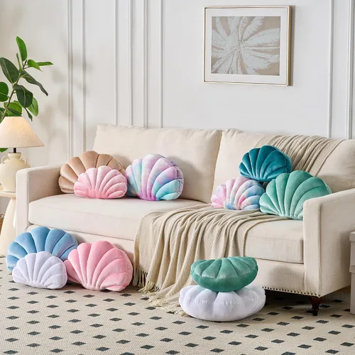 Vista 3 de XIAIJIA Seashell - Almohada decorativa con forma de concha marina, almohada de lanzar con forma de concha, almohada de playa con inserto 3D